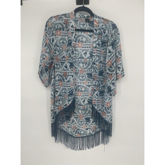 Disney Tops - Disney Moana Blue Fringe Boho SM Kimono Polynesian Shawl Hot Topic